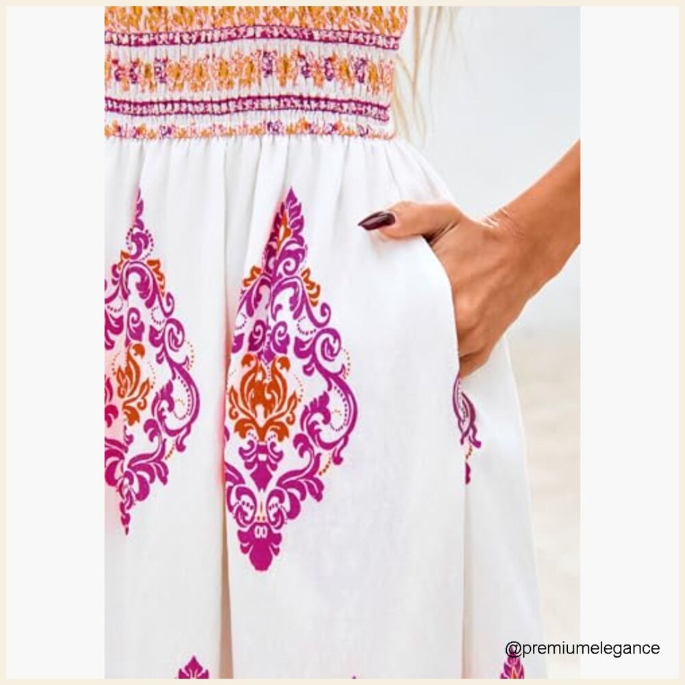 Floral Maxi Sundress with Spaghetti Straps, Pockets, Boho Beach Dress - Picture 6 of 7